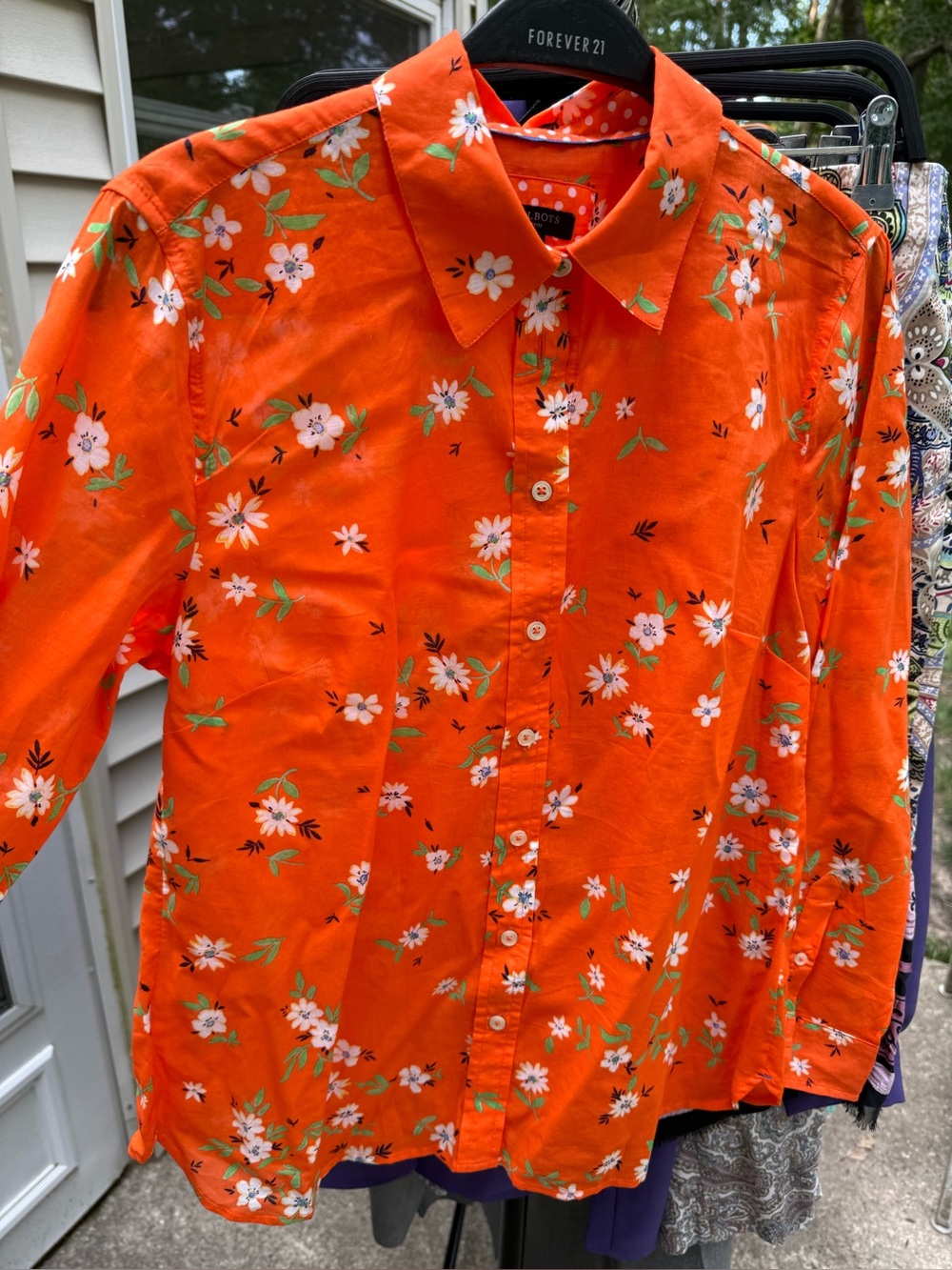 Bright Orange Floral Button-Up Shirt